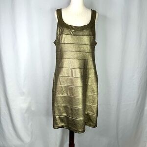 NWT Oleg Cassini dress antique gold bandage bodycon sleeveless glitter size 14
